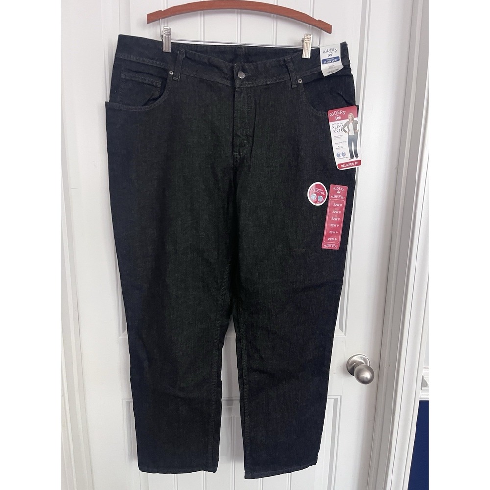 New Riders Lee Jeans Womens 22W Petite Black Slimming Relaxed Fit Straight 342